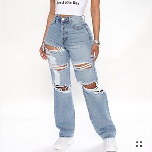 Fashion Nova Light Blue Distressed Straight Leg Jeans